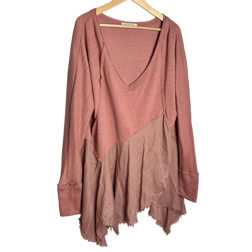 We The Free Coming In Hot Long Sleeve Tunic Trapeze Hem V Neck Oversized Size S - Picture 12 of 13